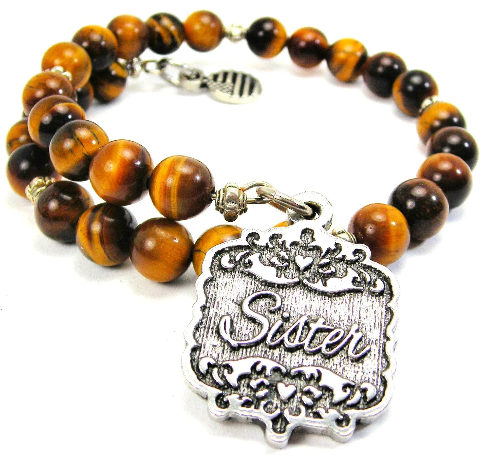 Sister Victorian Scroll Tiger's Eye Glass Beaded Wrap Bracelet