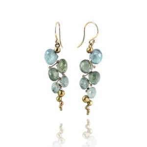 Small Gold Caviar Earrings with Aquamarine