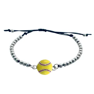 Softball Silver Beaded Adjustable Charm Bracelet