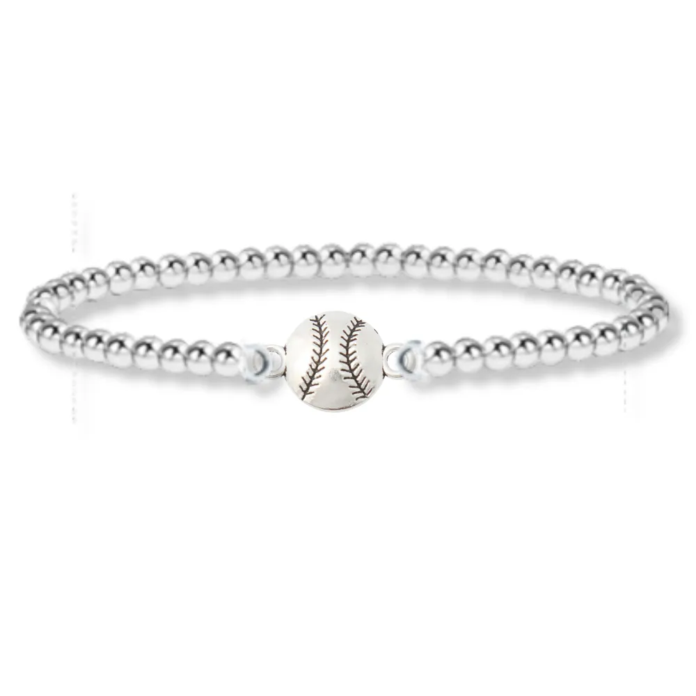 Softball Silver Beaded Bracelet