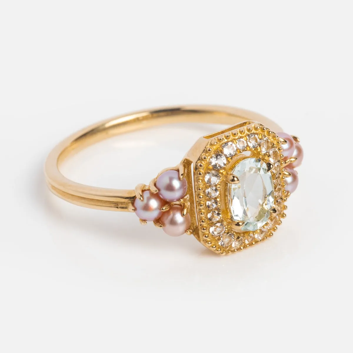 Solid Gold 2024 March Capsule Vintage Inspired Aquamarine Statement Ring