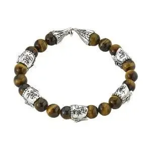 SS TIGER EYE BEADED BUDDAH BRACELET