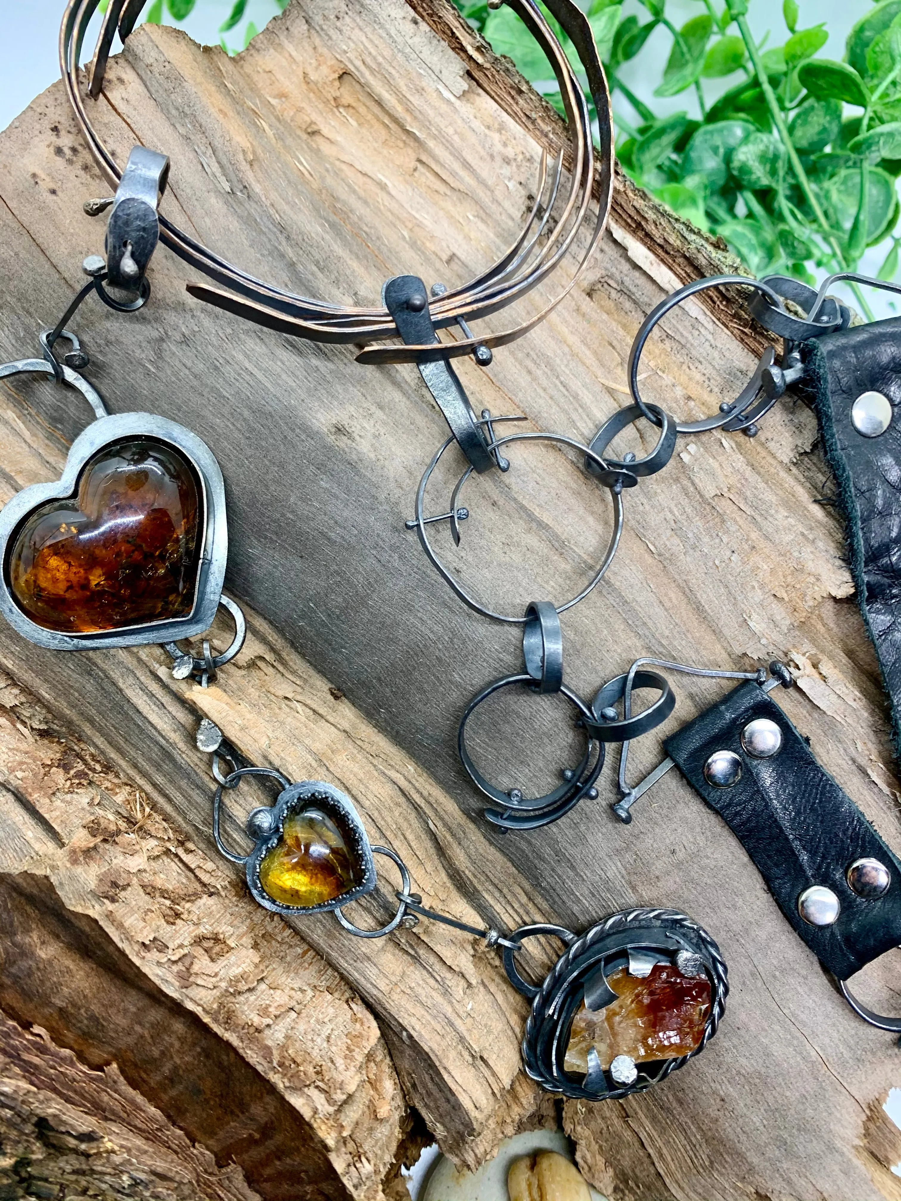 Sterling Silver Bronze Amber Raw Citrine Choker