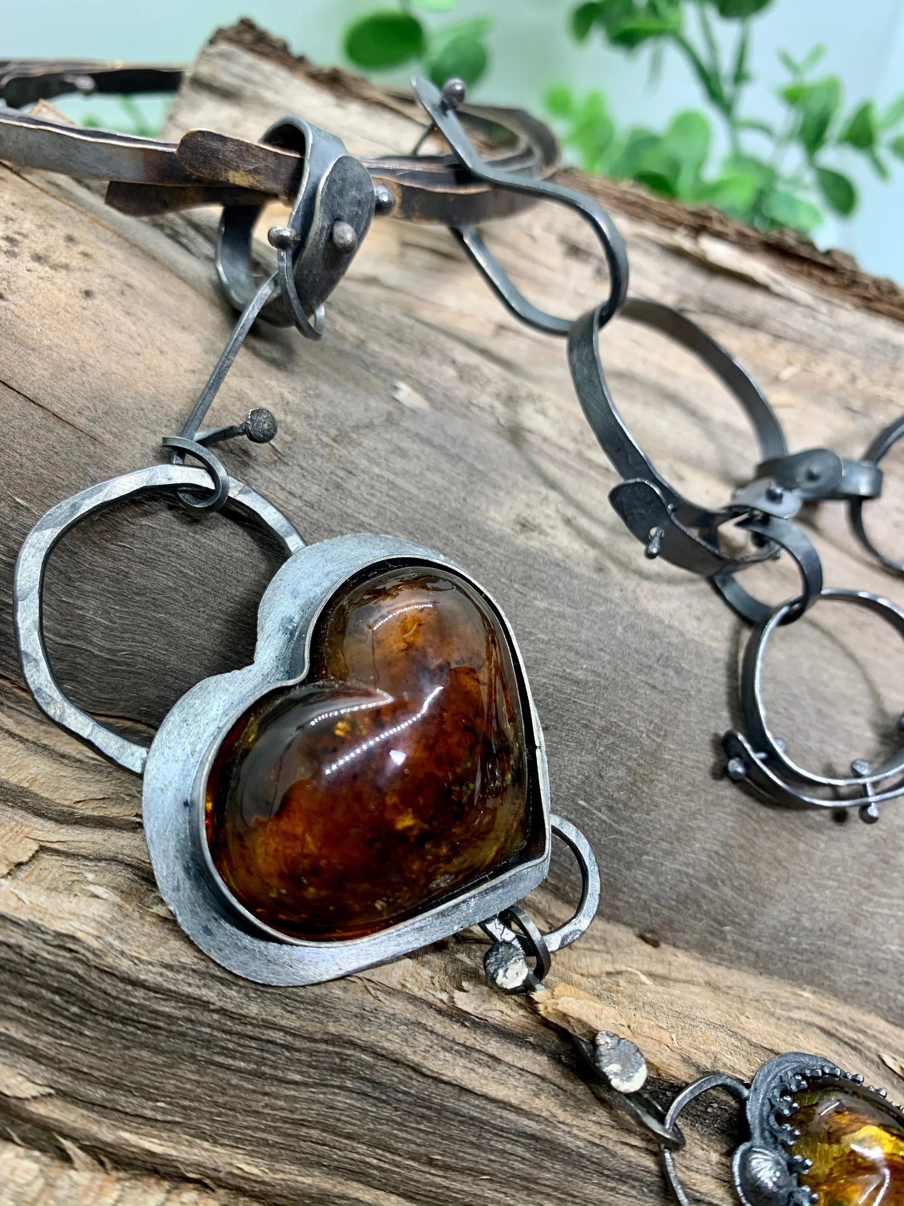 Sterling Silver Bronze Amber Raw Citrine Choker