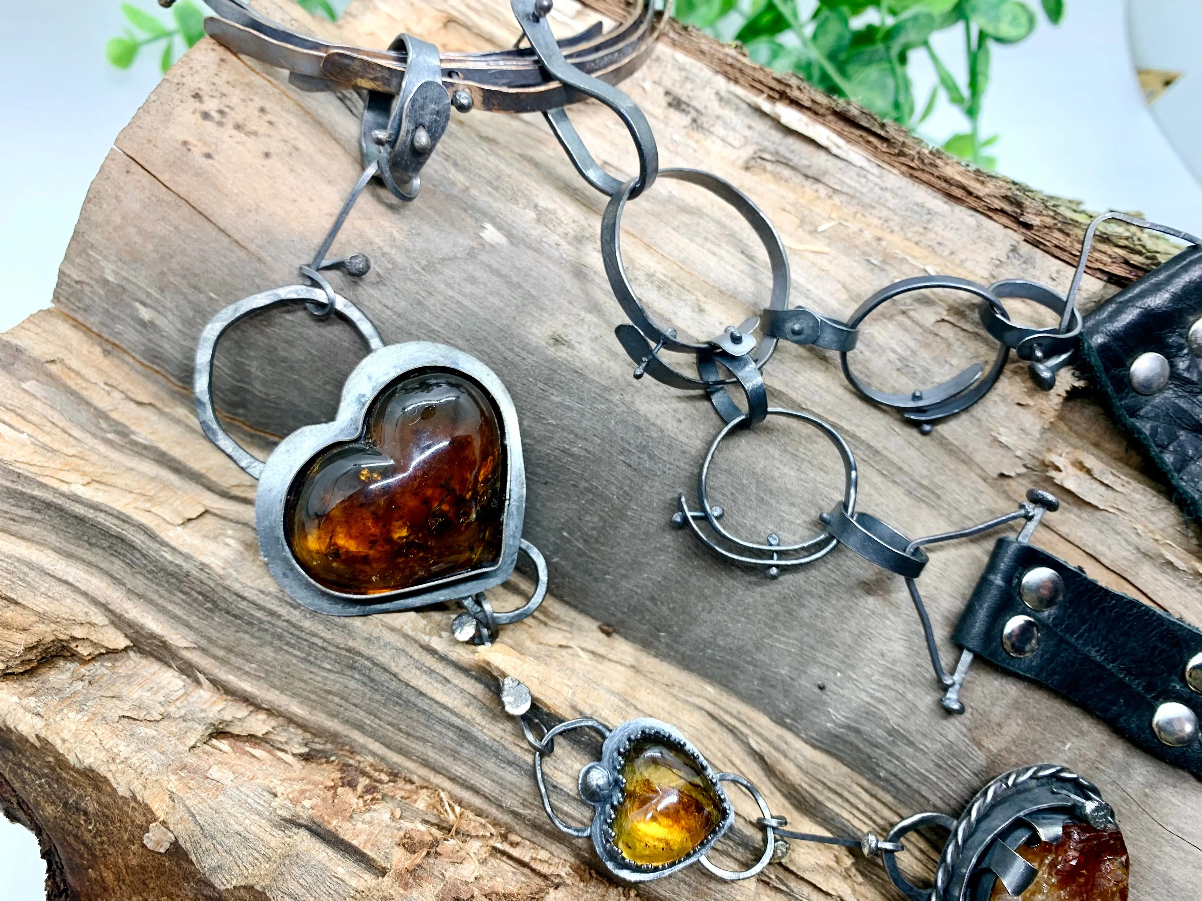 Sterling Silver Bronze Amber Raw Citrine Choker