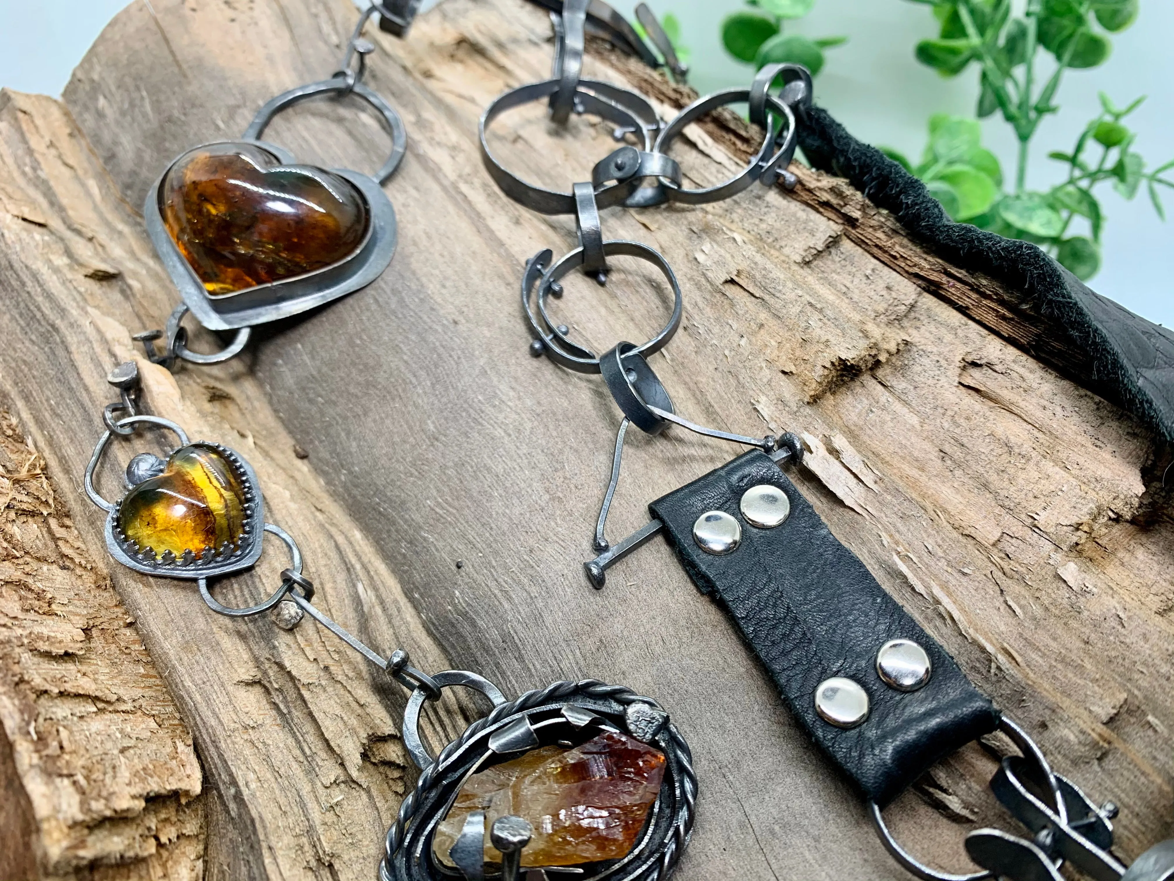 Sterling Silver Bronze Amber Raw Citrine Choker