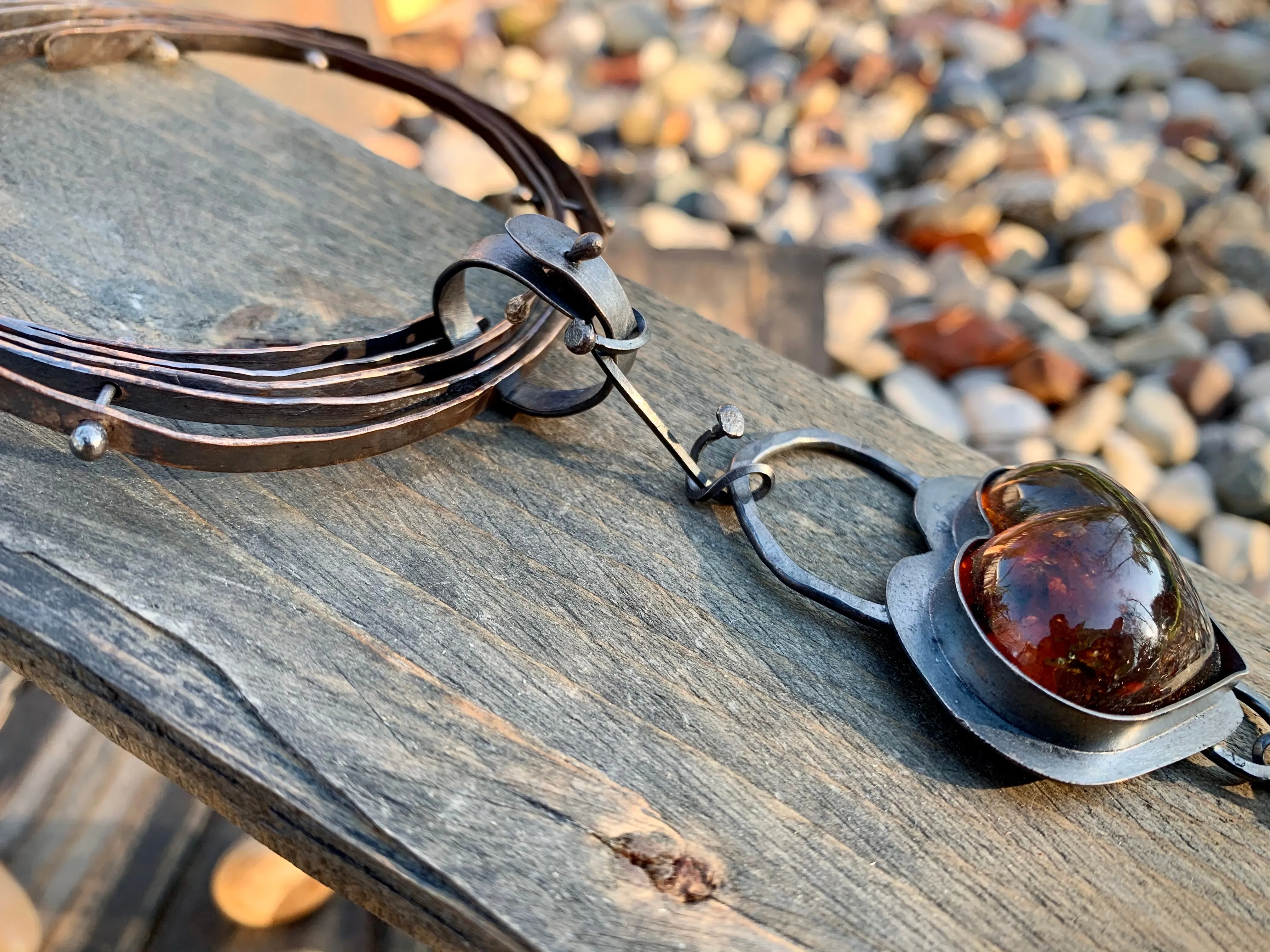 Sterling Silver Bronze Amber Raw Citrine Choker