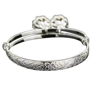 Sterling Silver Hawaiian Scroll Adjustable Baby Bangle with Bell