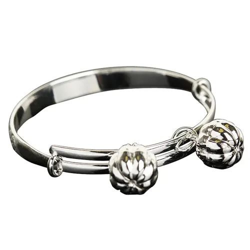 Sterling Silver Hawaiian Scroll Adjustable Baby Bangle with Bell