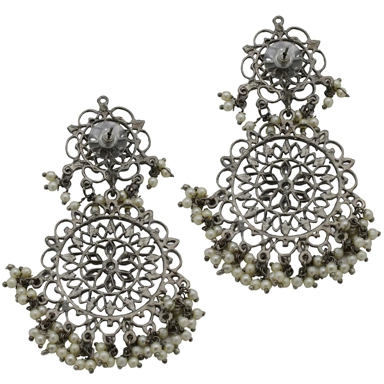 Swati Silver Oxidized Filigree Statement Earrings