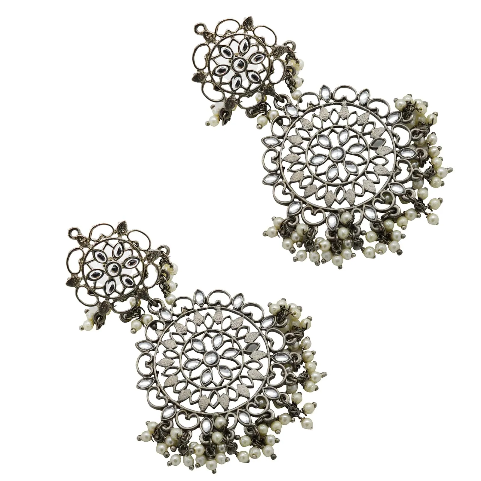 Swati Silver Oxidized Filigree Statement Earrings