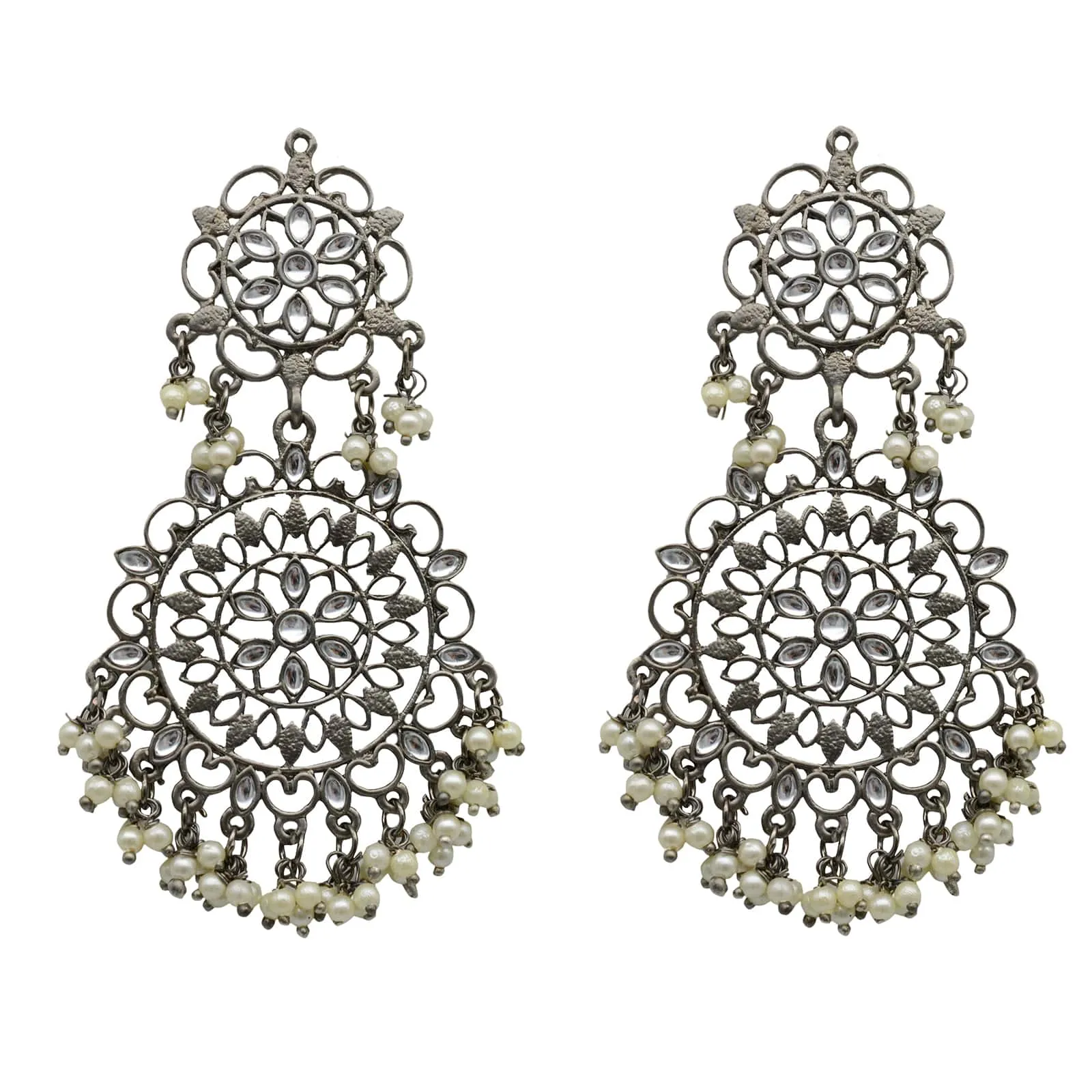 Swati Silver Oxidized Filigree Statement Earrings