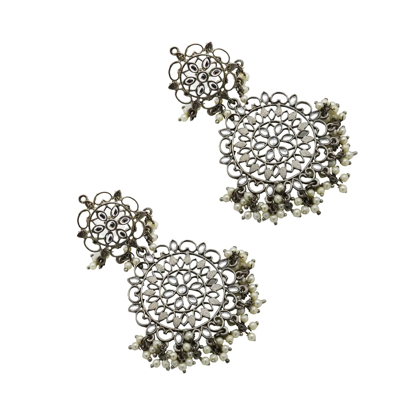 Swati Silver Oxidized Filigree Statement Earrings