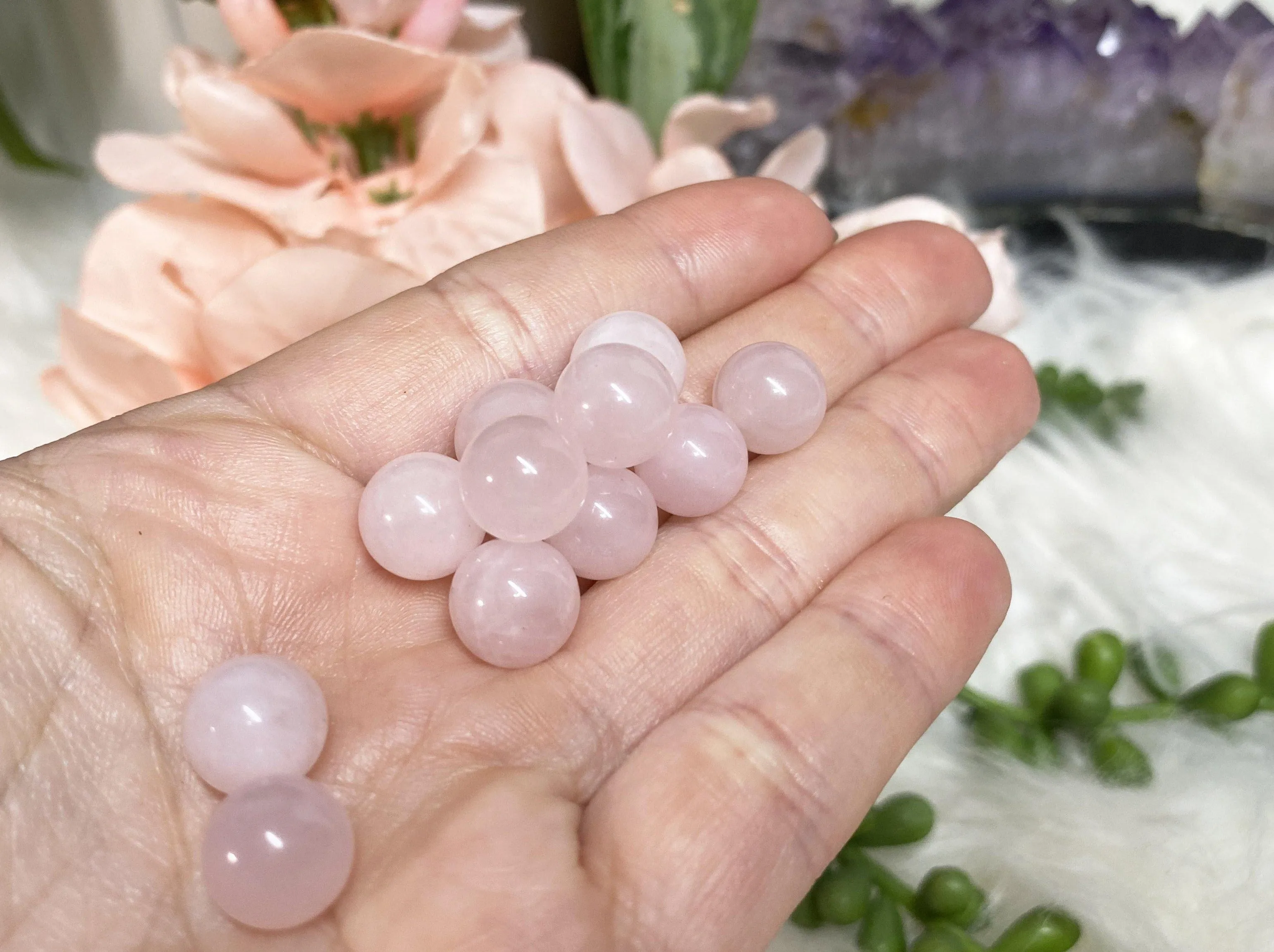 Tiny Rose Quartz Spheres