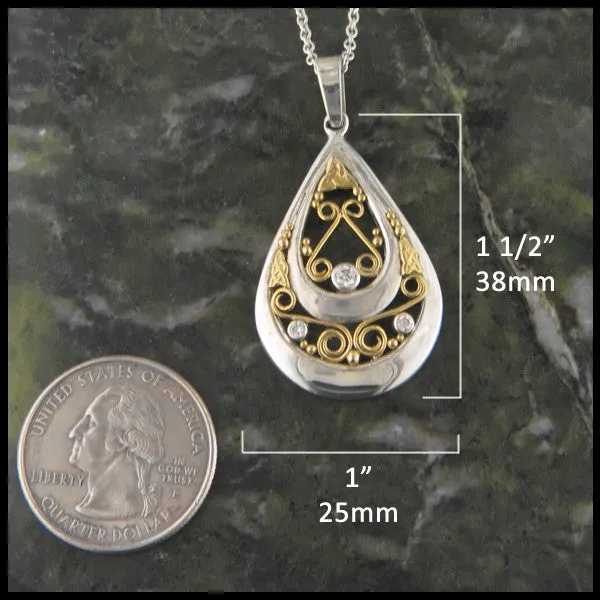 Unique Teardrop Celtic Pendant in Silver and Gold