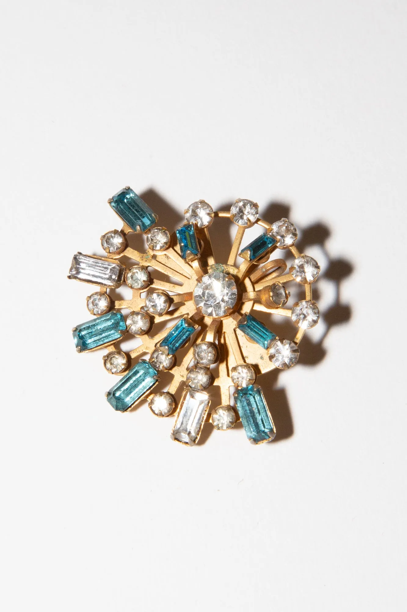 Vintage 1950s Blue Crystal Atomic Brooch