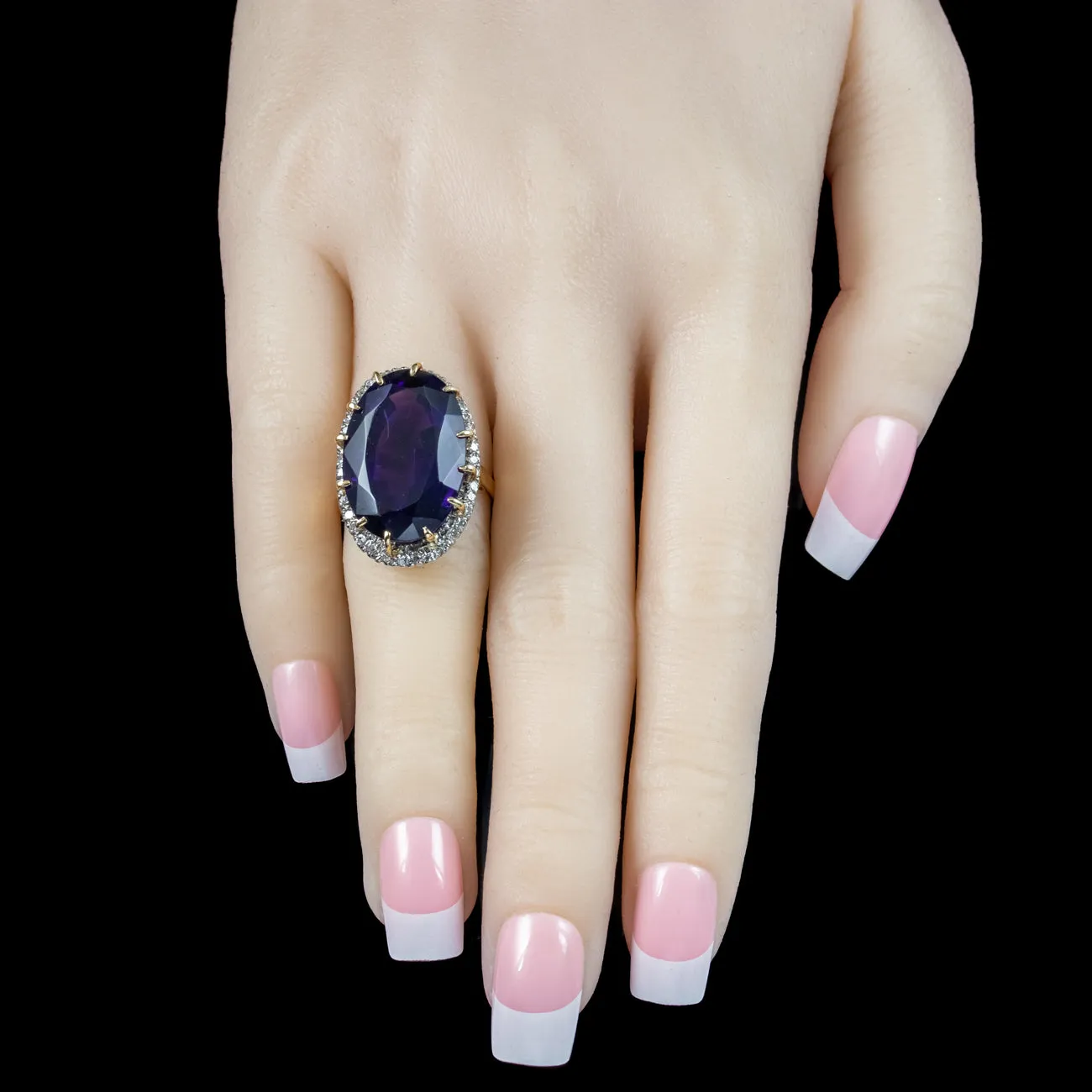 Vintage Amethyst Diamond Cocktail Ring 15ct Amethyst