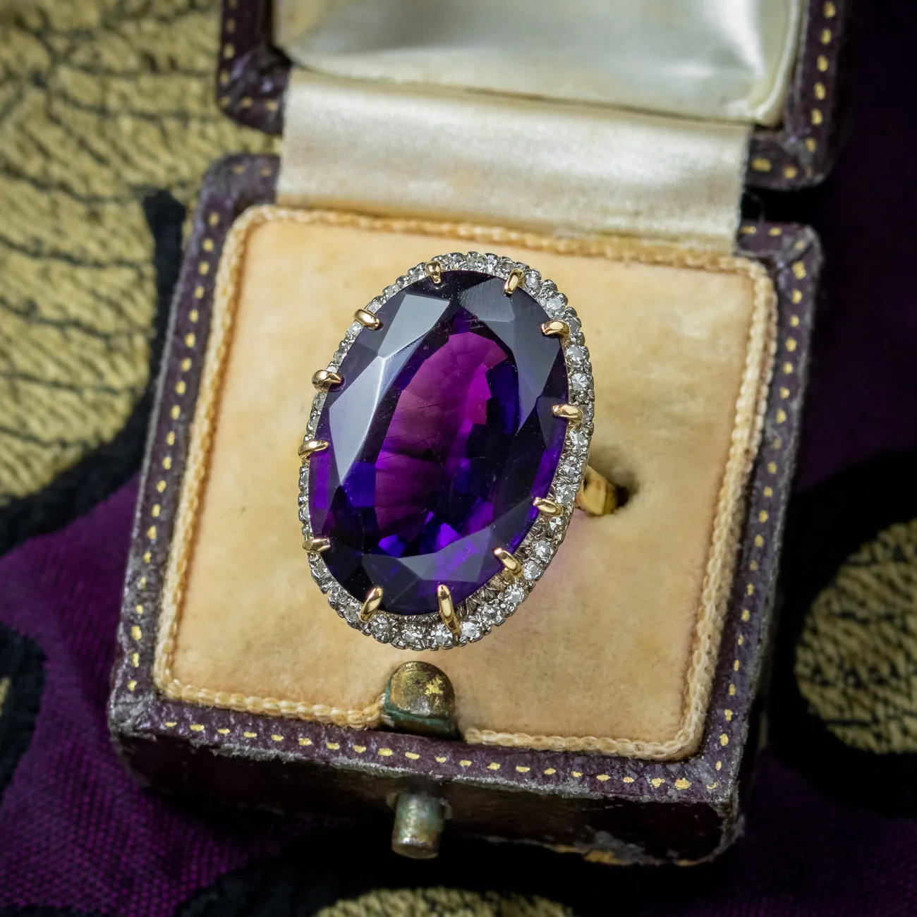 Vintage Amethyst Diamond Cocktail Ring 15ct Amethyst