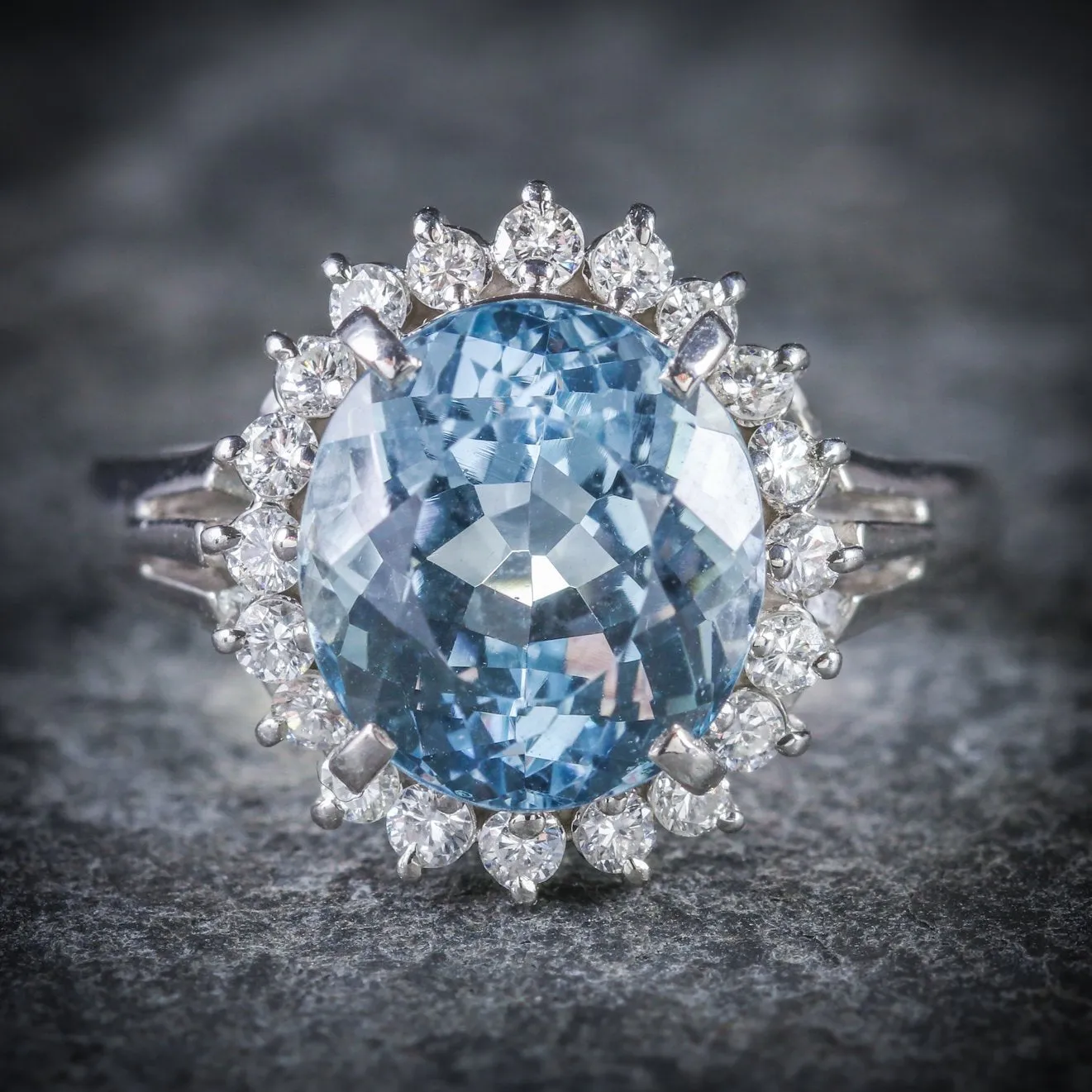 Vintage Aquamarine Cluster Ring Platinum Circa 1950