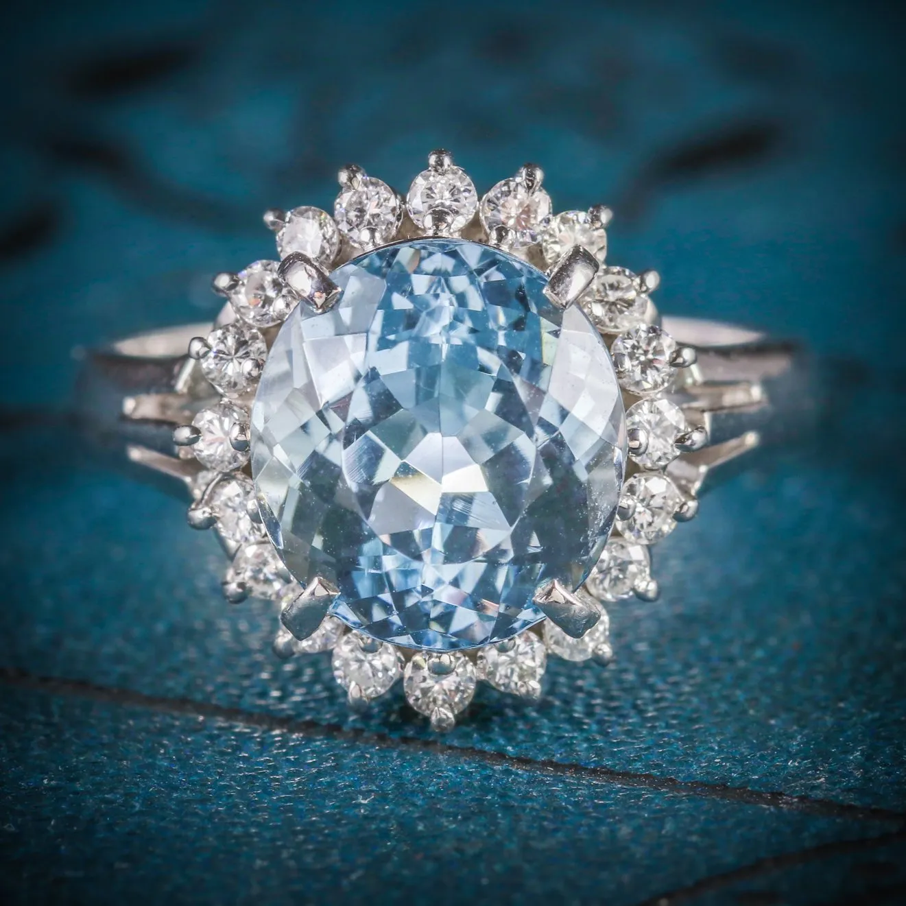 Vintage Aquamarine Cluster Ring Platinum Circa 1950