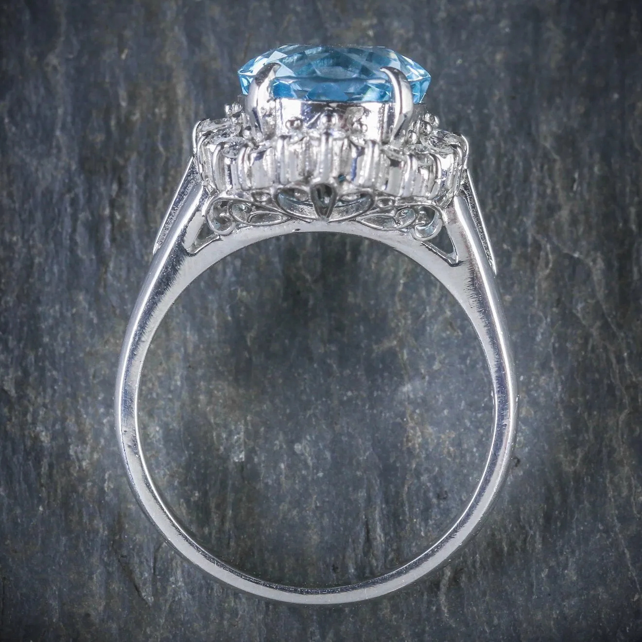 Vintage Aquamarine Cluster Ring Platinum Circa 1950