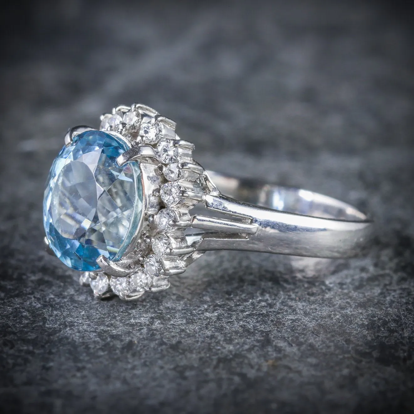 Vintage Aquamarine Cluster Ring Platinum Circa 1950