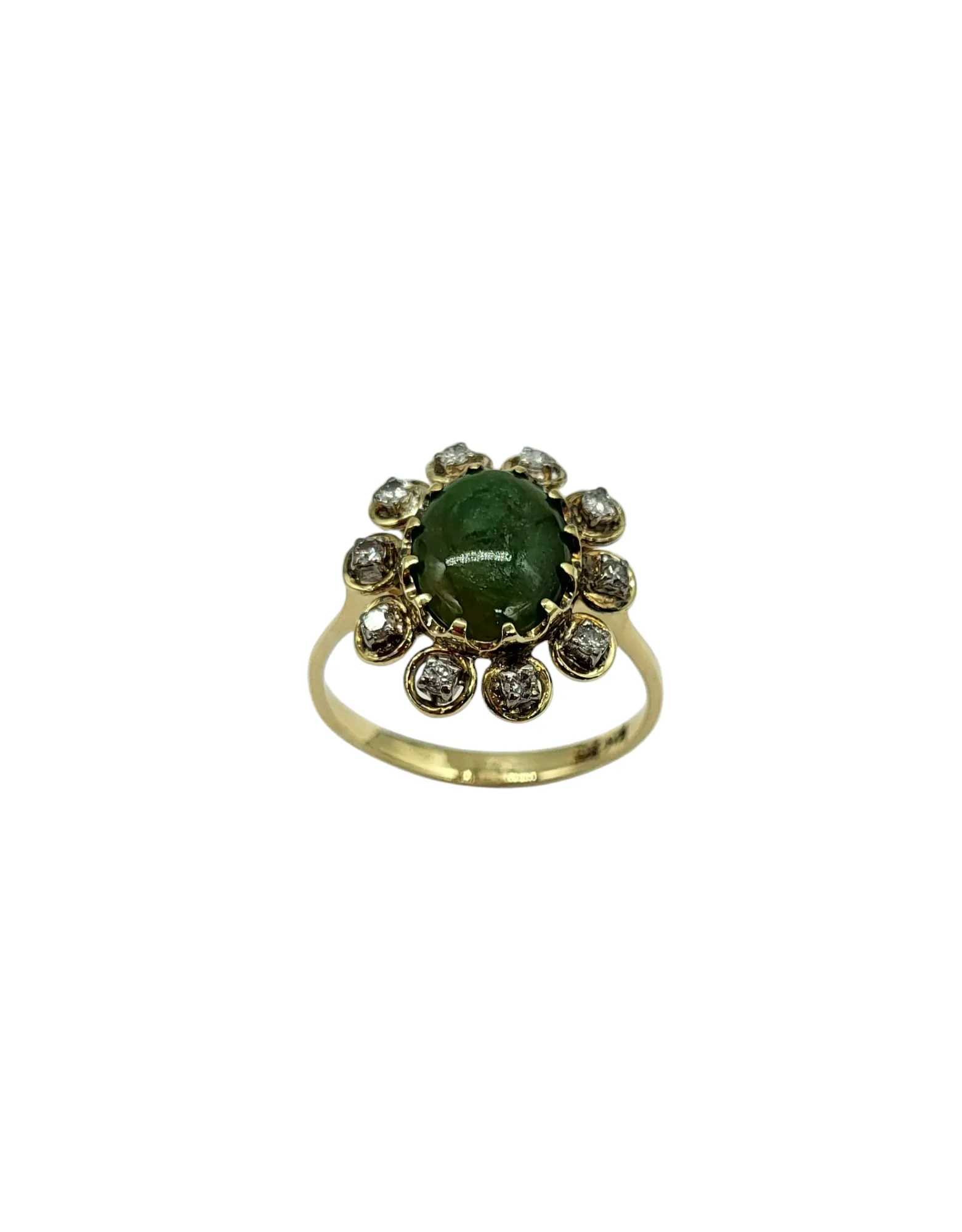 Vintage Jade and Diamond Flower Ring