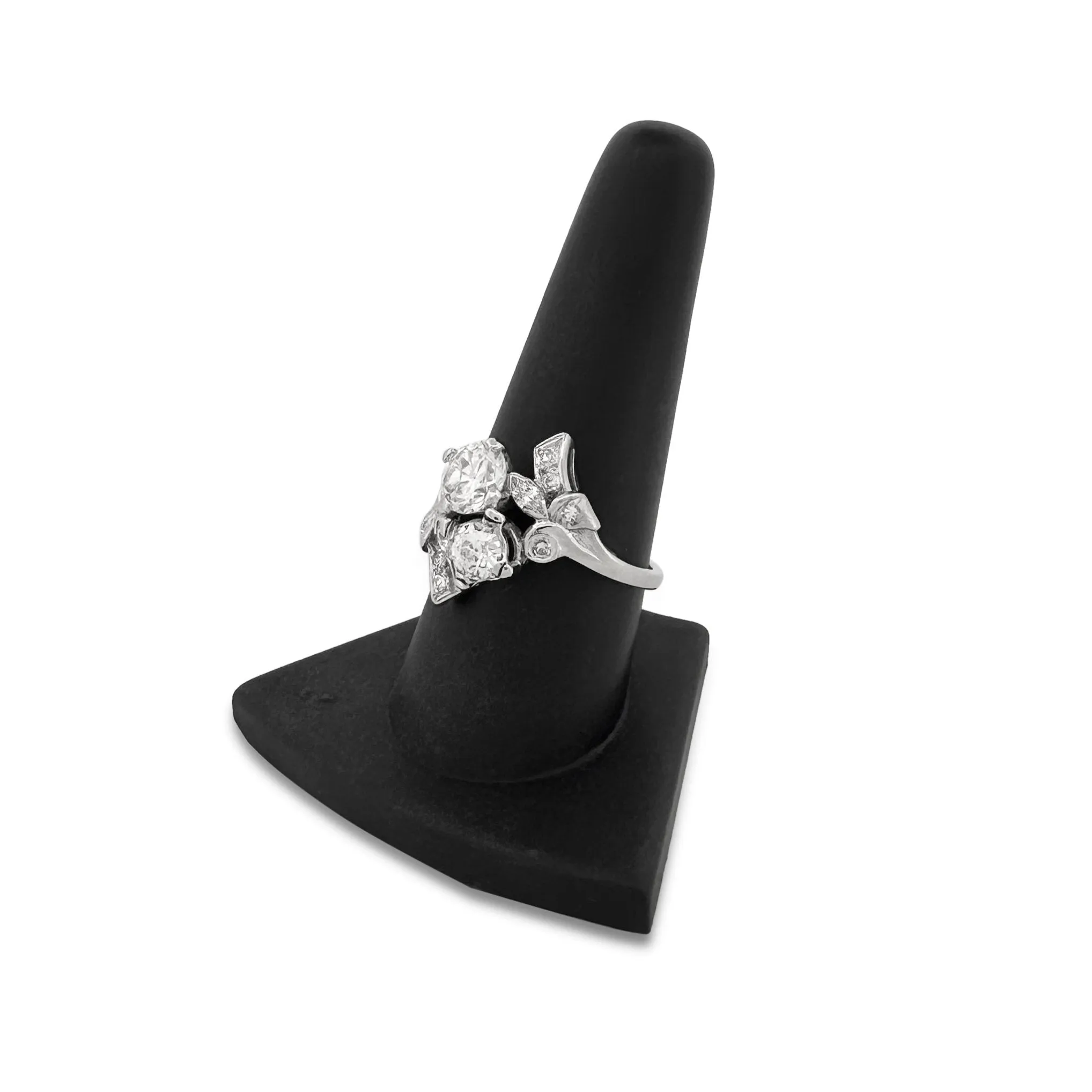 Vintage Old European, Marquise and Round Diamond Toi et Moi Cocktail Ring in 14k White Gold