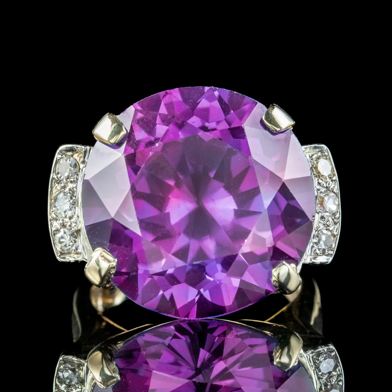 Vintage Synthetic Alexandrite Diamond Cocktail Ring 20ct Stone