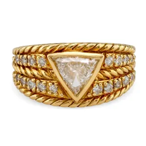 Vintage Triangle Cut Diamond 18K Yellow Gold Braided Ring