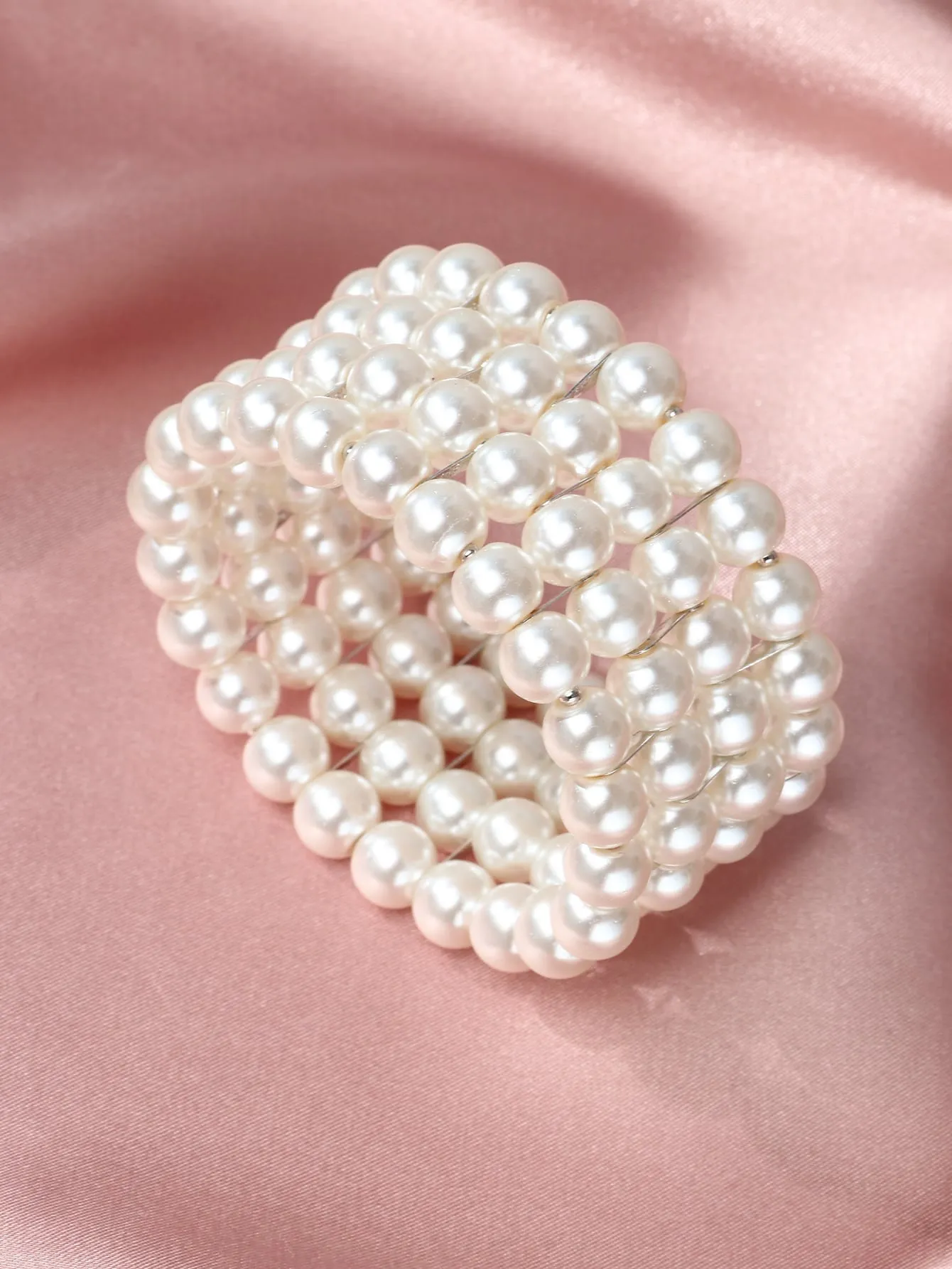 Wide Faux Pearl Beaded Bracelet Women Bracelet Stackable Bracelet Crafted