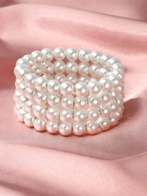 Wide Faux Pearl Beaded Bracelet Women Bracelet Stackable Bracelet Crafted