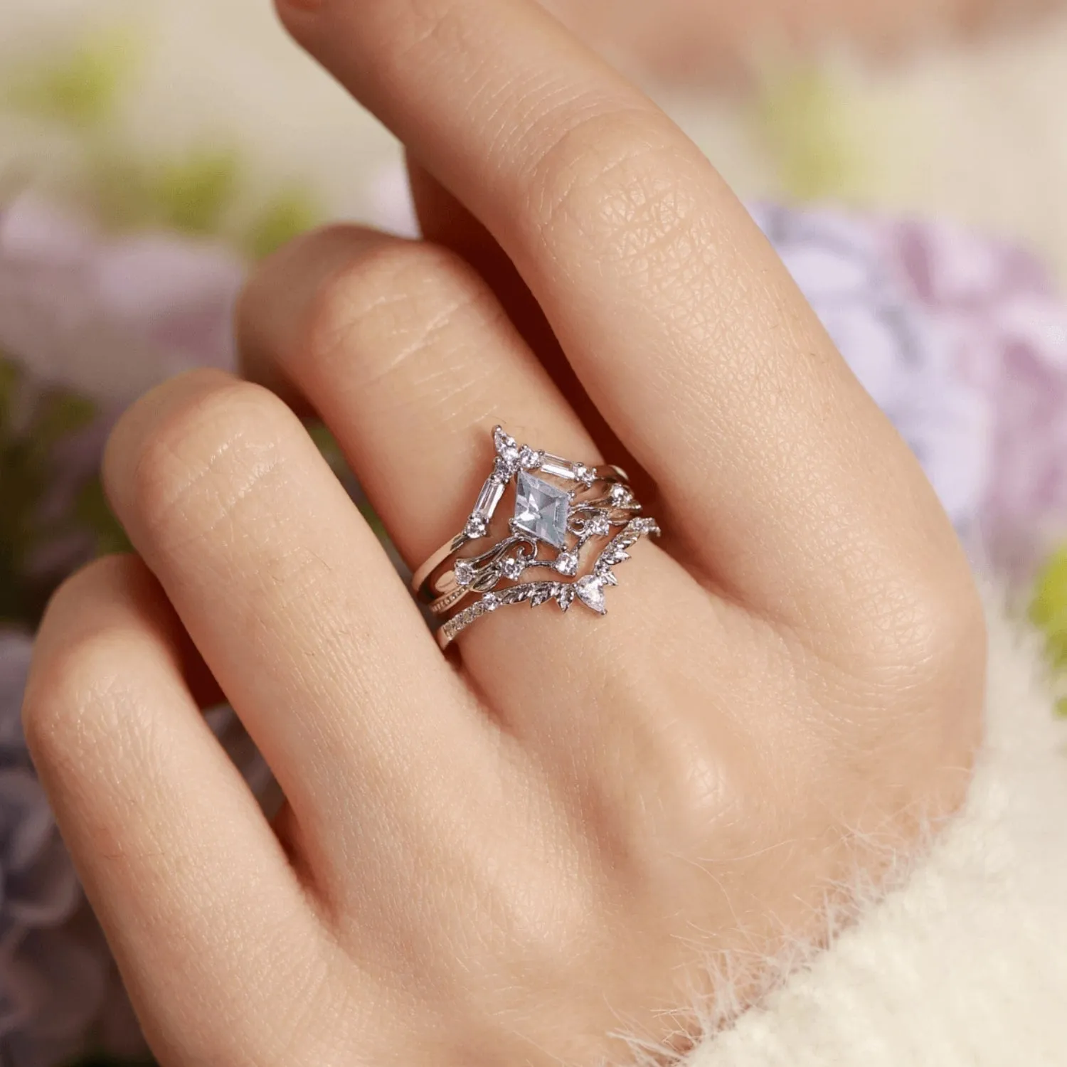 Woodland and Victorian Lace Aquamarine© Ring Set