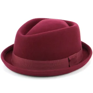 Wool Diamond Crown Porkpie Hat - Red