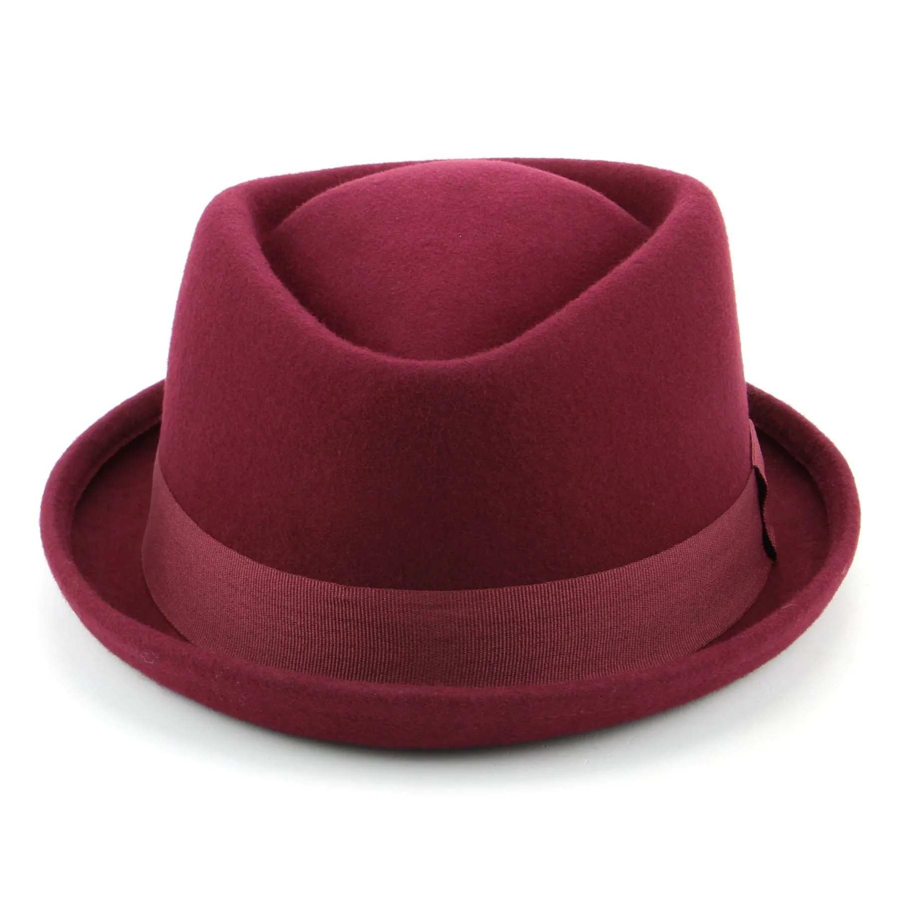 Wool Diamond Crown Porkpie Hat - Red