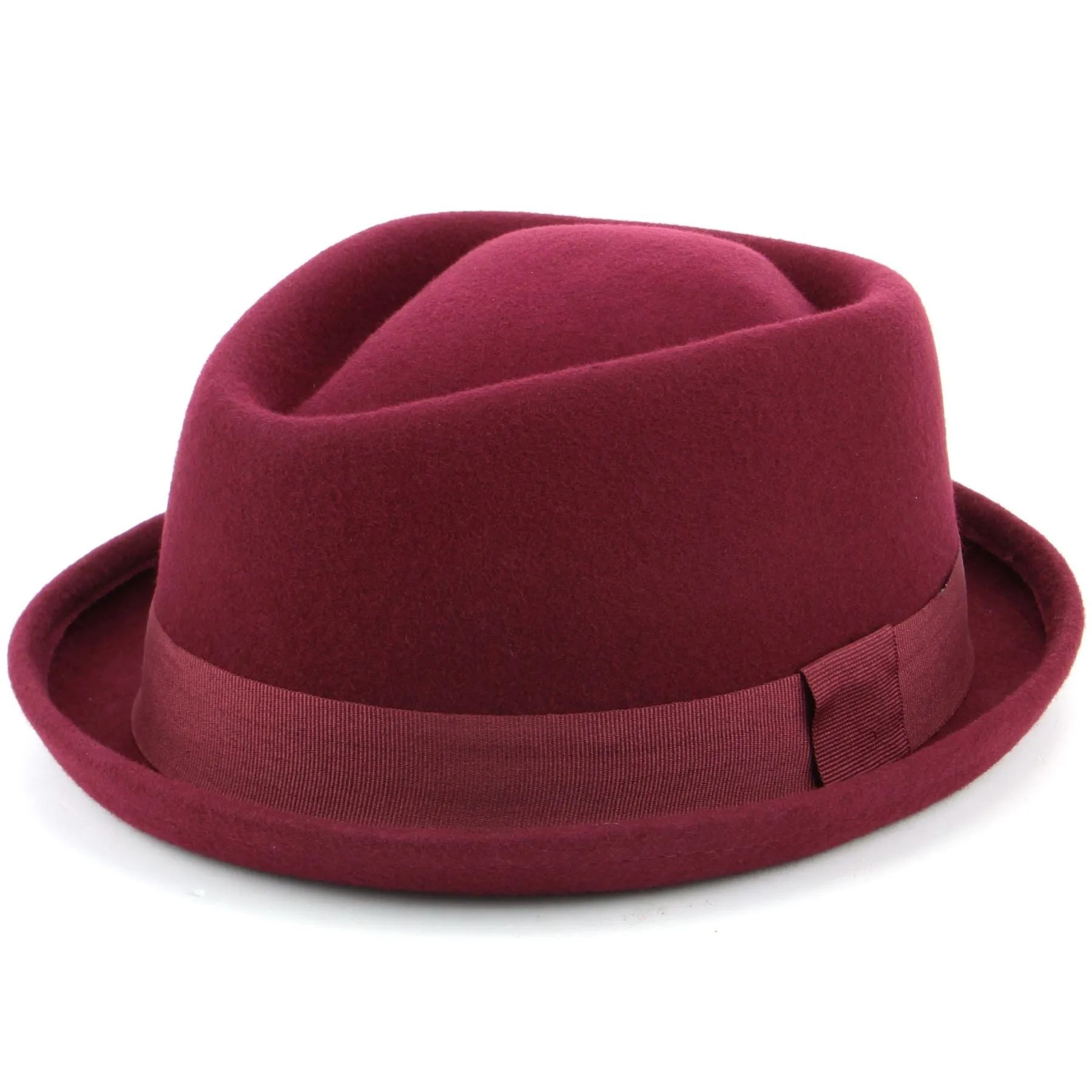 Wool Diamond Crown Porkpie Hat - Red