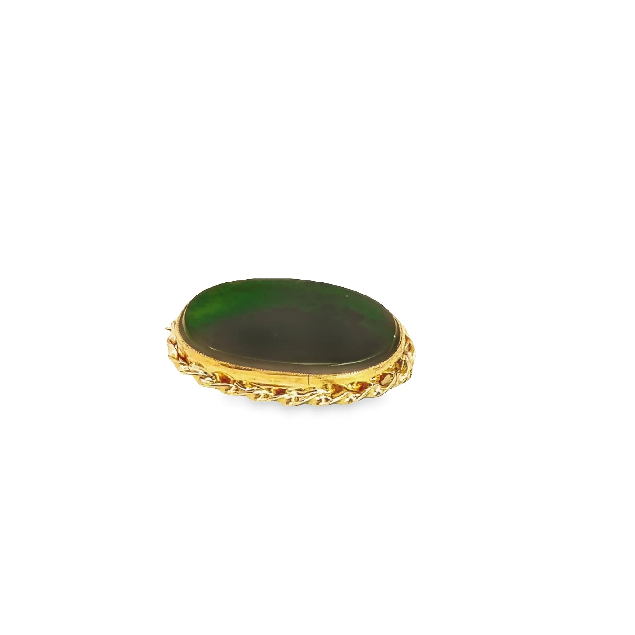 Yellow Gold Brooch with Oval Nephrite Jade - Classic Elegance