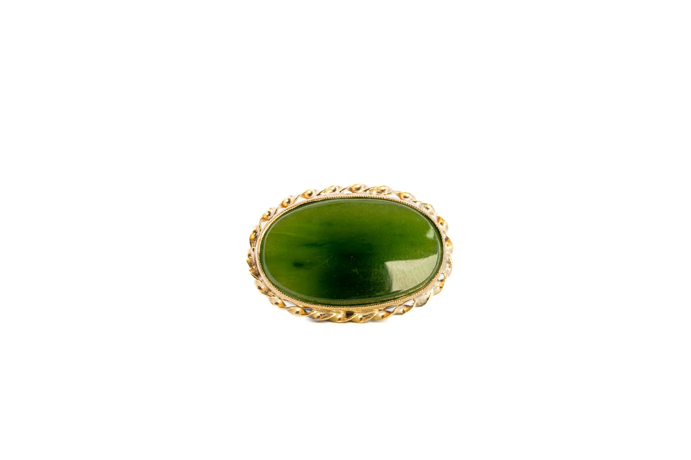 Yellow Gold Brooch with Oval Nephrite Jade - Classic Elegance